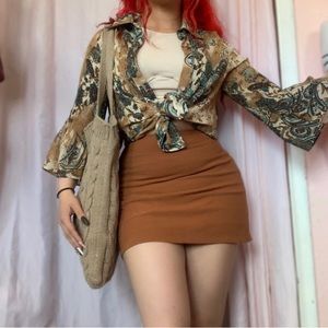 Brown ribbed mini skirt